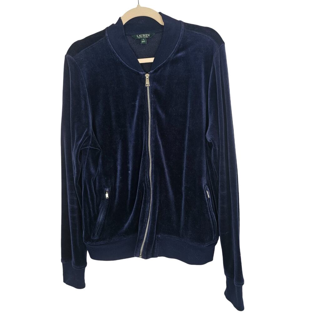 Lauren Ralph Lauren Womens Velour Full Zip Sweater Jacket XL Minimalist Lounge